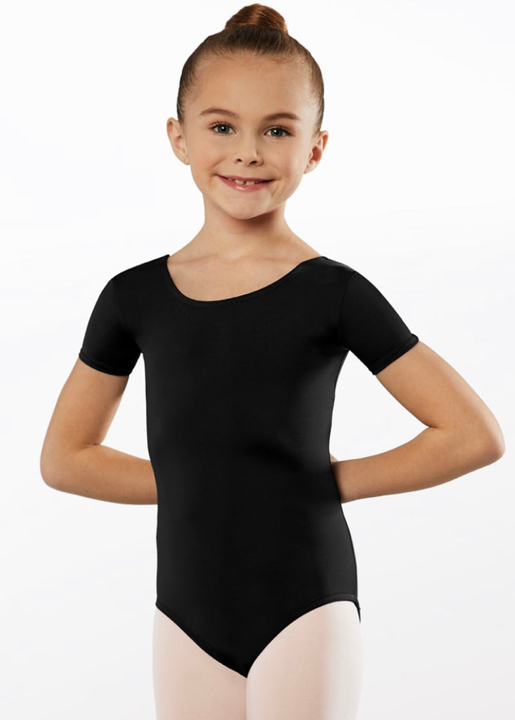Short Sleeve High Back Leotard- Black